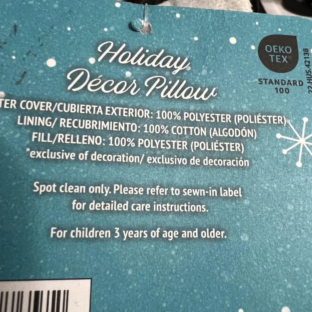 Disney Holiday Decor Pillow Mickey Mouse Poly Velvet Plush Scarf Snowflake New